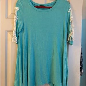 Teal Tunic with Lace inlay sleeves